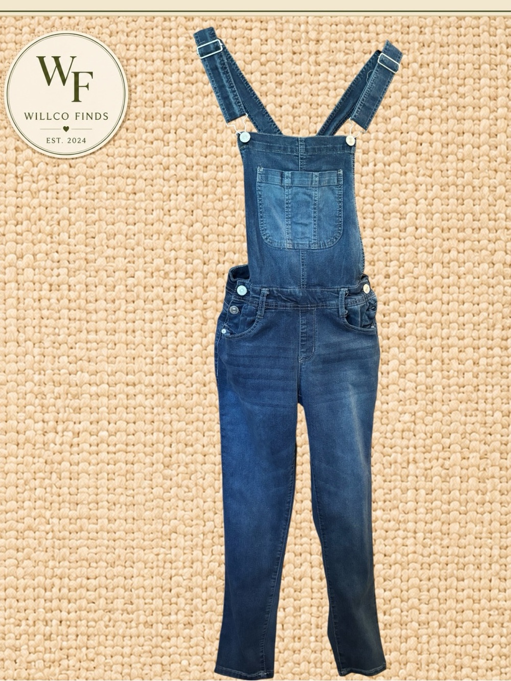 WallFlower Women’s M Denim Skinny Overalls Stretch Dark Wash Bib
